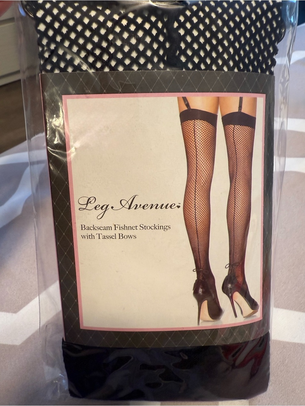 Leg Avenue Black Fishnet Backseam Stockings with Tassel Bows - Thigh Highs